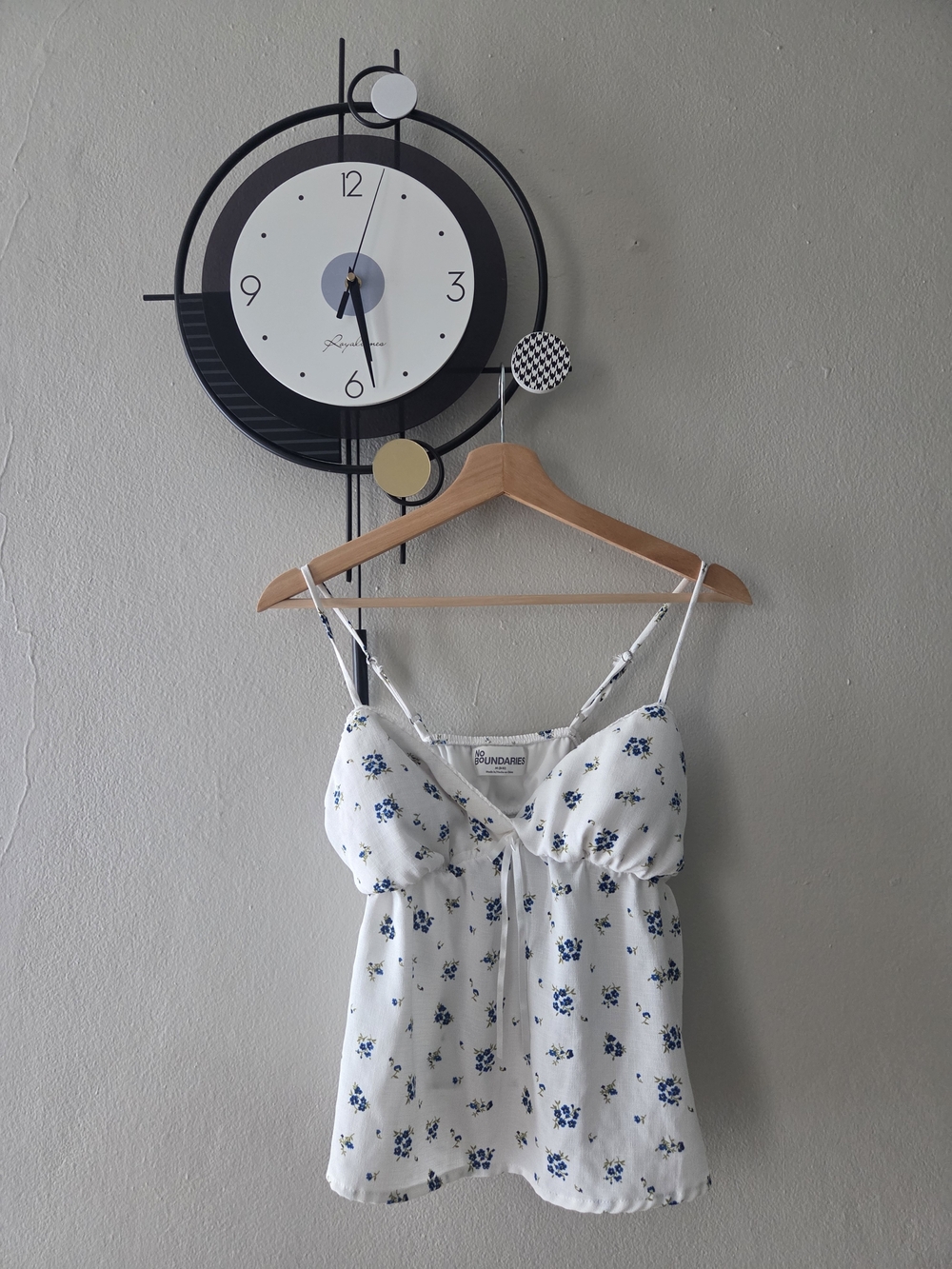 No Boundaries White Cami Top with Blue Floral Print
